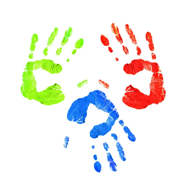 Handprints Different Colors White Background Different Positions — Stock Photo, Image