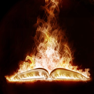 Mysterious Book open arms fire on a black background clipart