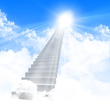 parlak bir gökyüzüne uzanan beyaz merdiven