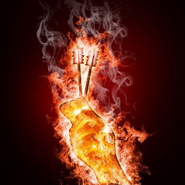 Hands with keys in open fire clipart