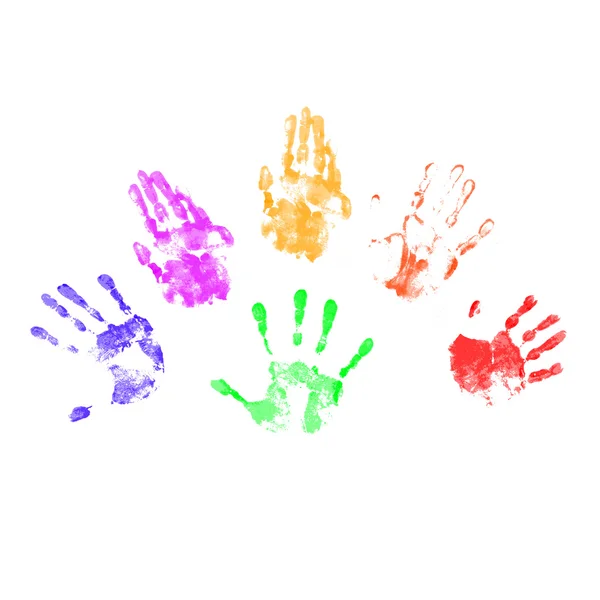 Handprints Different Colors White Background Different Positions — Stock Photo, Image