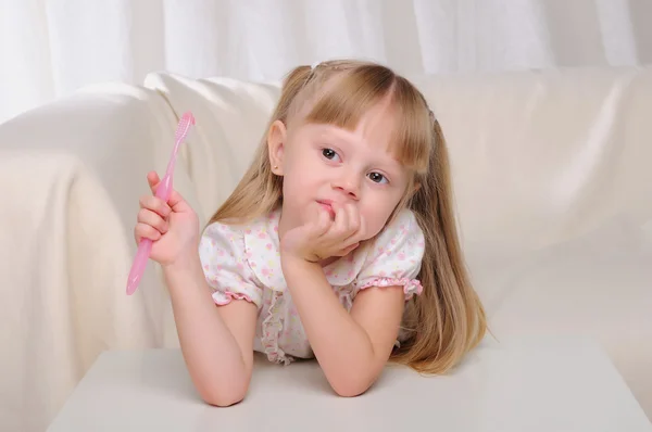 Retrato Uma Jovem Com Escova Dentes Mão — Fotografia de Stock