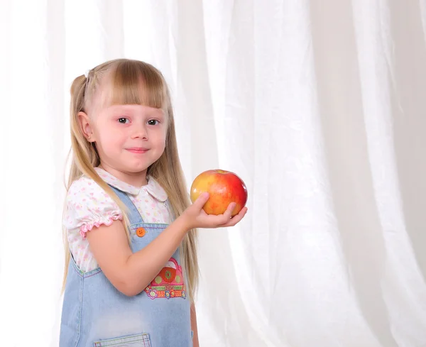 Portrait Little Girl Fruit Hands — Stock Photo, Image