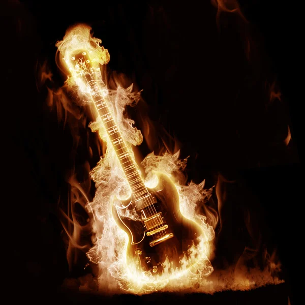 Elektronická kytara v obálce plameny — Stock fotografie