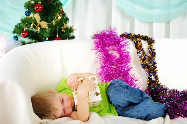 Little boy fell a sleep on the couch — Stock Photo, Image