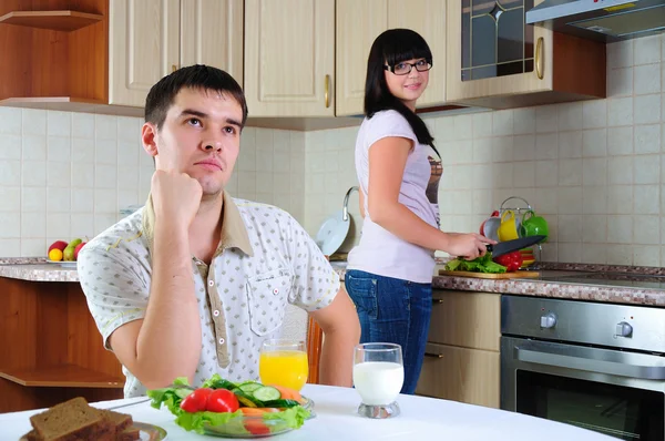 stock image Young couple at breakfast