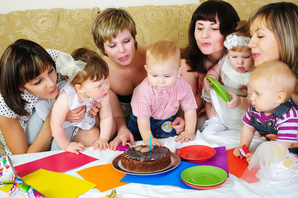 Mothers and their children gathered together to have fun. Children's Holiday