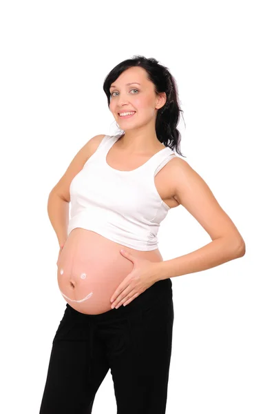 Unga Gravid Mamma Använder Kosmetisk Kräm — Stockfoto