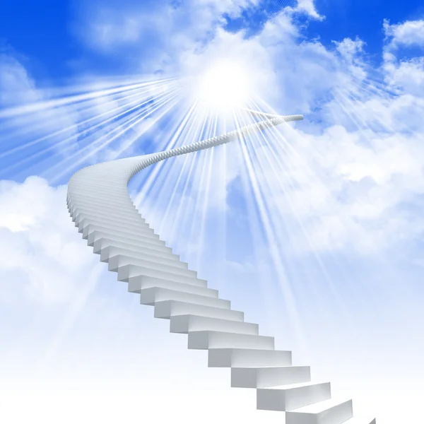 Белая лестница простирается до яркого неба — стоковое фото