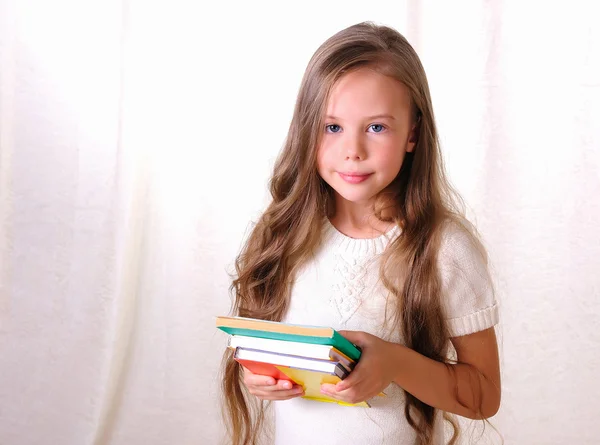 Portret Van Een Jonge Mooi Meisje Met Boeken Hun Handen — Stockfoto