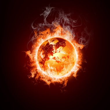 Earth open arms fire on a black background clipart