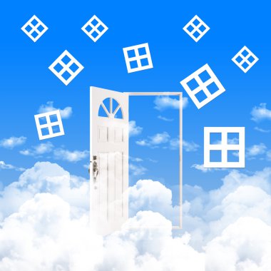 White windows and doors against the blue sky clipart