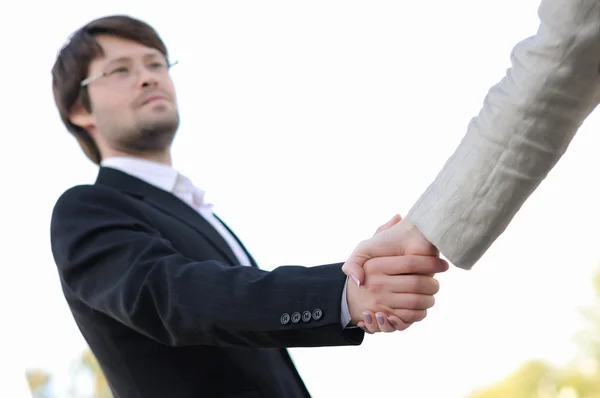 Business Men Women Shaking Hands Light Background Meeting — Stock Photo, Image