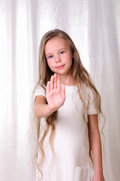 Porträt Eines Jungen Schönen Mädchens Mädchen Verschiedene Handgesten — Stockfoto