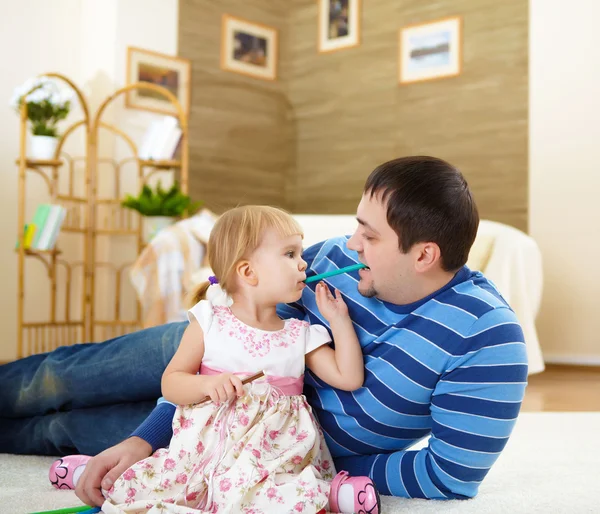 Young Father Daughter Home Living Room — Stock Fotó