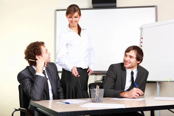 Three Collegues Office Discussing Business — Stock Photo, Image