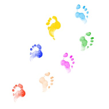 Footprints of different colors on a white background in different positions. clipart