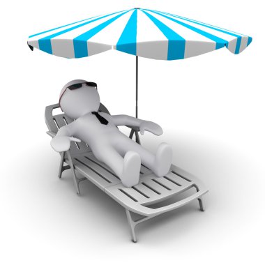 3D man on th ebeach under sun umbrella clipart