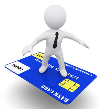 3D man syrfing on a bank credit card clipart