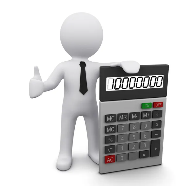 Man Wearing Tie Holding Calculator Showing Sign — Stock Photo, Image