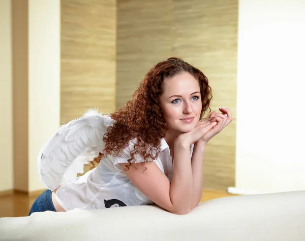Portrait of woman with angel wings — Stock Photo, Image