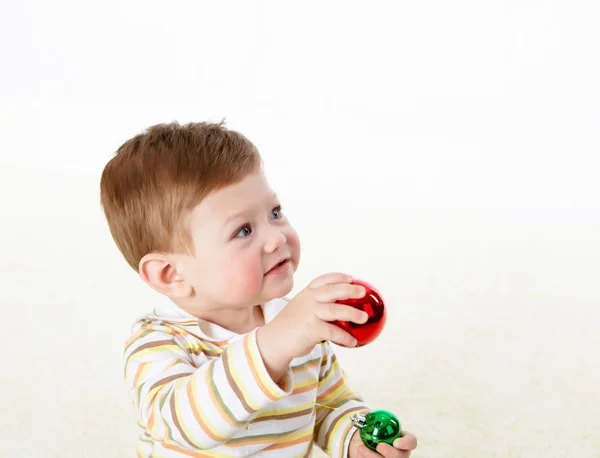 Happy Smiling Little Boy Playing Floor — Stock Photo, Image