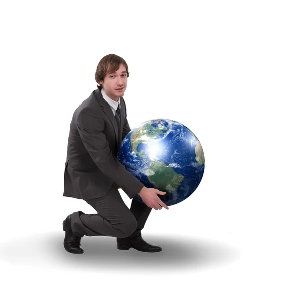 Homme d'affaires avec un globe — Photo