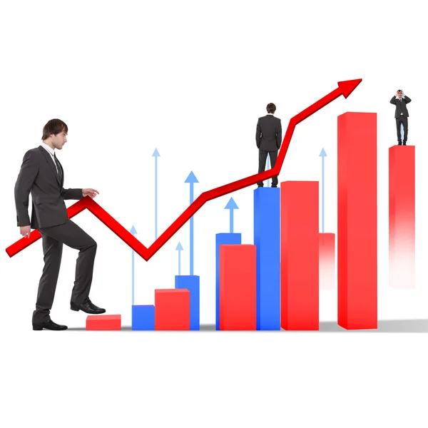 Business man climbing up the charts — Stock Photo, Image