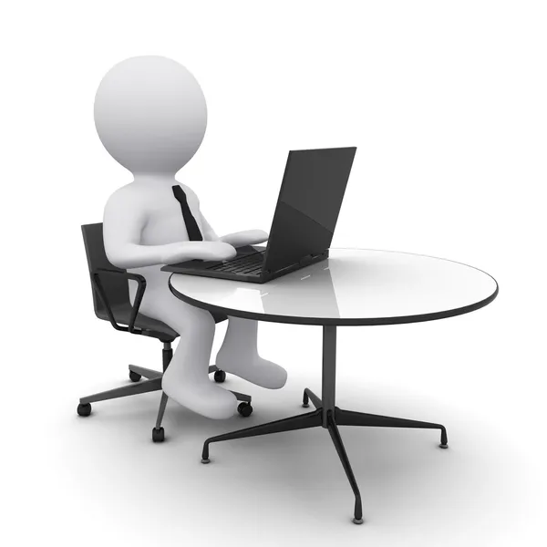 Homem Sentado Mesa Trabalhando Computador Portátil — Fotografia de Stock