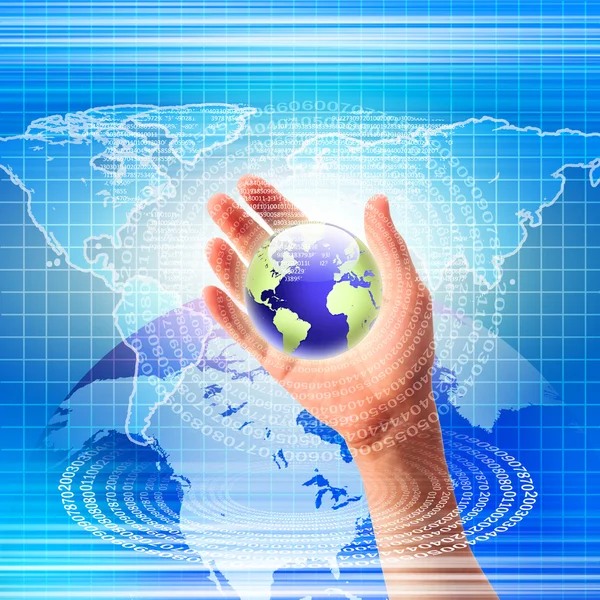 Human Hand Holding Our Planet High Tech Background — Stock Photo, Image