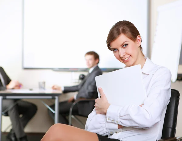 Young Attractive Businesswoman Office Collegues Background — Stock Photo, Image