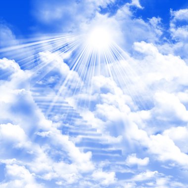 Yönetmen mavi bulutlu gökyüzü ve güneş kadar merdiven