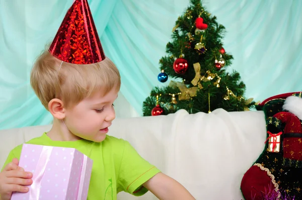 Kleine Jongen Zich Klaar Voor Vakantie Gelukkig Nieuw Jaar Merry — Stockfoto