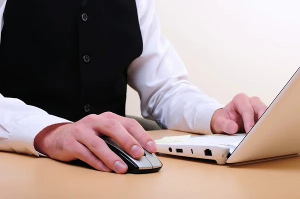 Hands Young Man Working Computer Office — Stock Photo, Image
