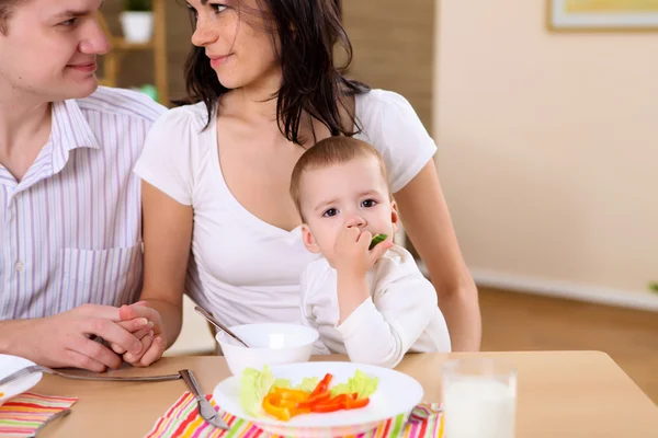 Young Family Home Having Meal Together Baby — Stock Photo, Image