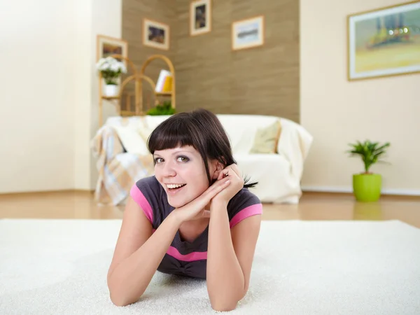 Young Girl Relaxing Floor Home — Stock Photo, Image