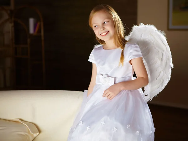 Little Girl White Dress Angel Wings — Stock Photo, Image