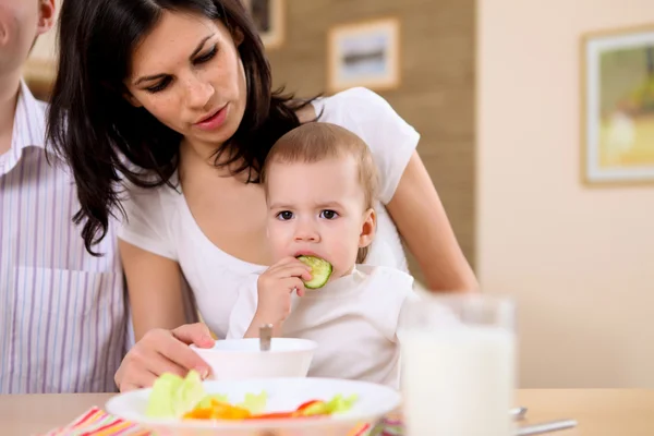 Young Family Home Having Meal Together Baby — Stock Photo, Image