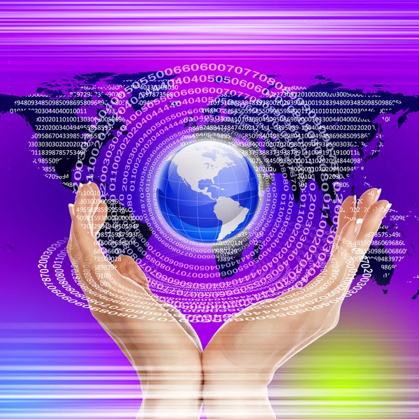 Human Hand Holding Our Planet High Tech Background — Stock Photo, Image