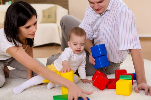 Young Happy Family Playing Baby Living Room — Stock Photo, Image