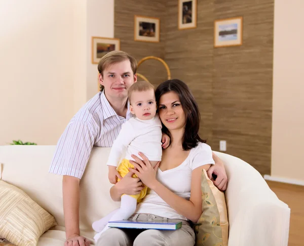 Young Happy Family Playing Baby Living Room — Stock Photo, Image