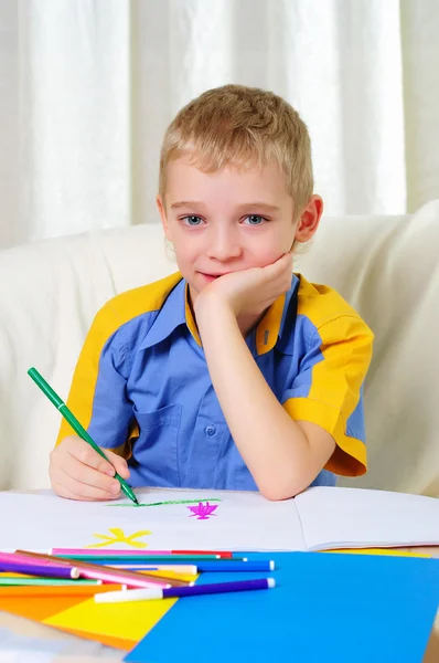 Little Boy His Mother Studying Together Home — Stock Photo, Image