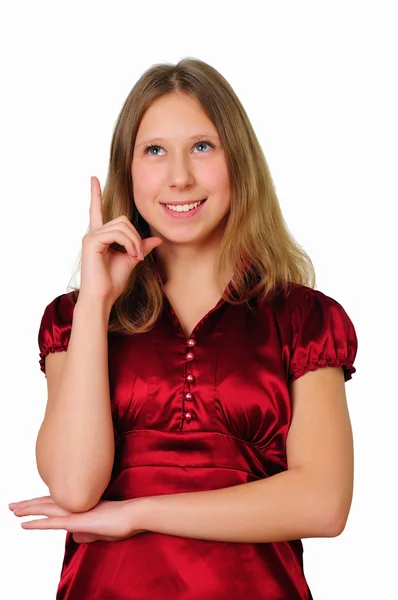 Uma Adolescente Estúdio Usando Uma Blusa Vermelha — Fotografia de Stock