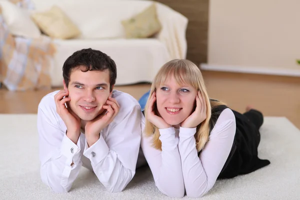 Happy Young Couple Love Home Together — Stock Photo, Image