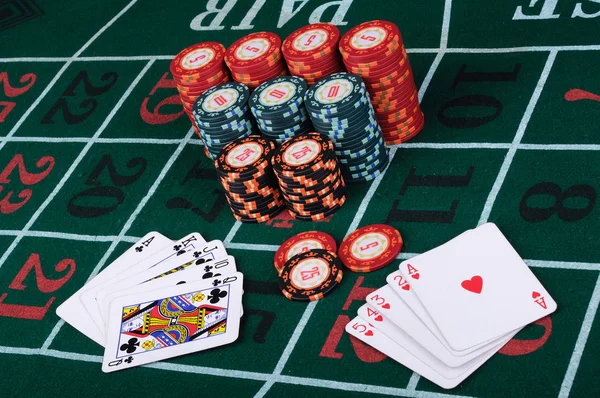 Místo Hráče Pokeru Čipy Karty — Stock fotografie