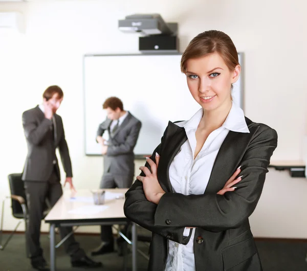 Young Attractive Businesswoman Office Collegues Background — Stock Photo, Image