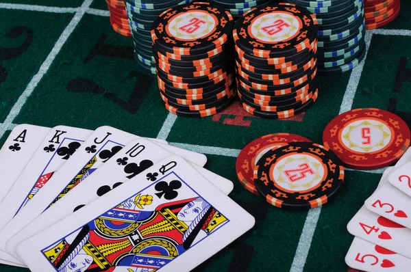 Placera Pokerspelare Kort Och — Stockfoto