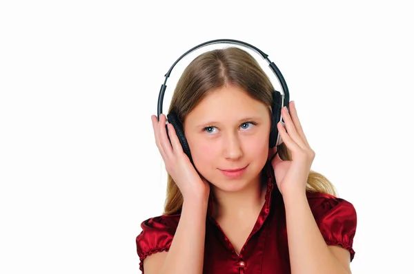 Una adolescente en estudio con auriculares — Foto de Stock