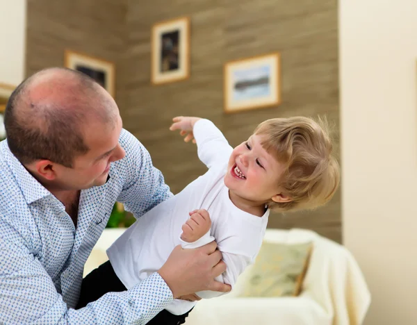 Little Boy His Father Playing Together Home Floor — Stock Photo, Image