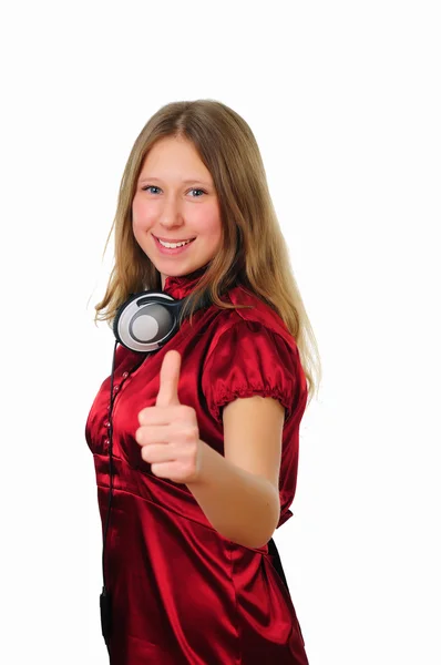 Nastolatka w studio słuchawki — Zdjęcie stockowe
